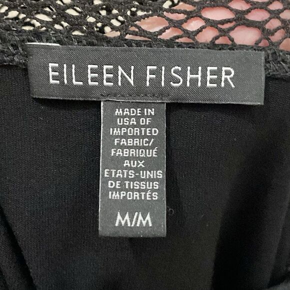 Eileen Fisher Jersey Knit Dress Black Mesh Top Sleeveless Sz M Minimalist - Picture 3 of 5